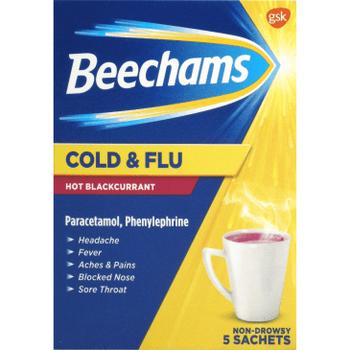 BEECHAMS COLD & FLU HOT BLACKCURRANT SATCHETS