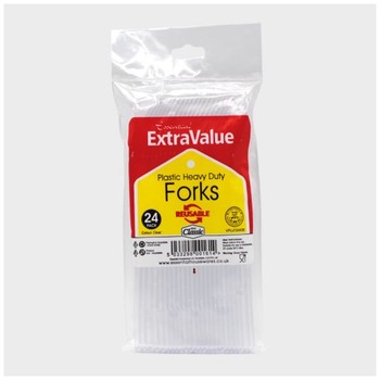 ESSENTIAL CLEAR PLASTIC FORKS REUSABLE 24-PACK