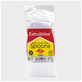 ESSENTIAL CLEAR REUSABLE PLASTIC SPOONS 24-PACK