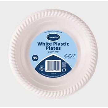 ESSENTIAL WHITE PLASTIC PLATES 23 CM / 9"