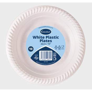 ESSENTIAL WHITE PLASTIC PLATES 26 CM / 10"