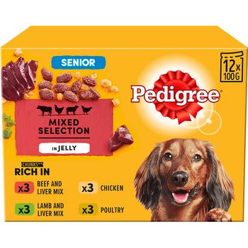 PEDIGREE SENIOR MIXED SELECTION IN JELLY WET DOG FOOD 12X100G