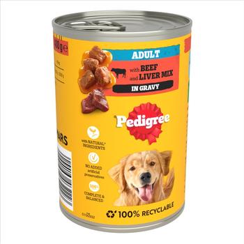 PEDIGREE TIN ADULT BEEF & LIVER IN GRAVY WET DOG FOOD-200215