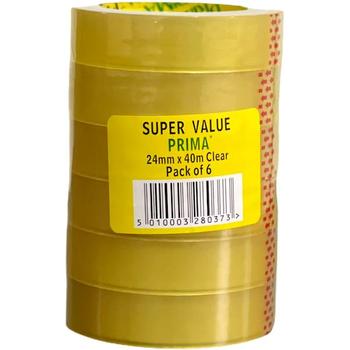 PRIMA CLEAR PP TAPE 6-PACK 24MMX40M