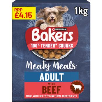 PURINA BAKERS MEATY MEALS BEEF DRY DOG FOOD (PM £4.15)