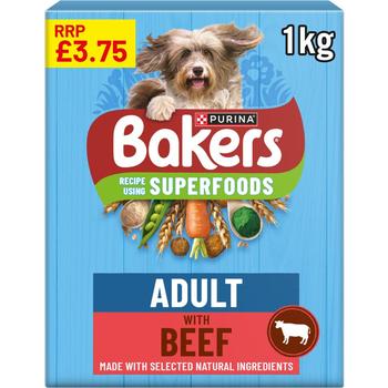 PURINA BAKERS SUPERFOODS ADULT BEEF DRY DOG FOOD (PM £3.75)