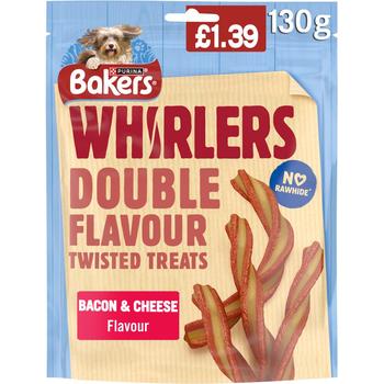 PURINA BAKERS WHIRLERS BACON & CHEESE DOG TREATS (PM £1.39)