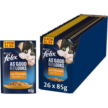 PURINA FELIX AS GOOD AS IT LOOKS CHICKEN IN JELLY WET CAT FOOD (PM 3 FOR £1.59)