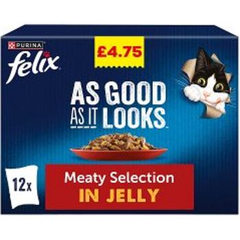 PURINA FELIX AS GOOD AS IT LOOKS MEATY SELECTION IN JELLY 12 POUCHES (PM £4.75)