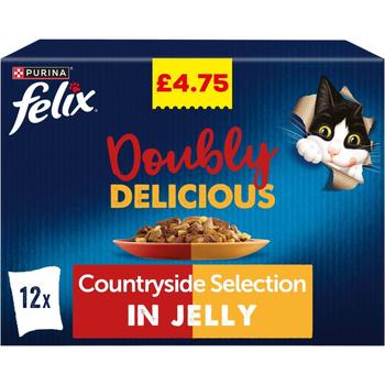 PURINA FELIX DOUBLY DELICIOUS COUNTRYSIDE SELECTION IN JELLY 12 POUCHES (PM £4.75)