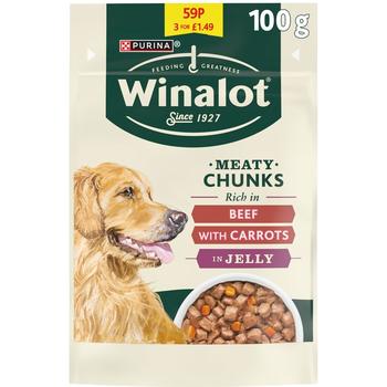 PURINA WINALOT MEATY BEEF CHUNKS IN JELLY DOG FOOD (PM 3 FOR £1.49)
