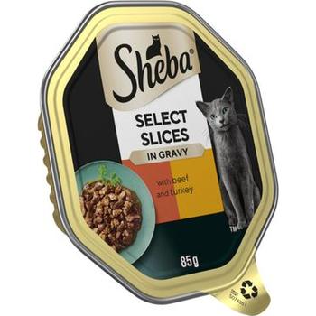 SHEBA SELECT SLICES WITH BEEF AND TURKEY IN GRAVY WET CAT FOOD