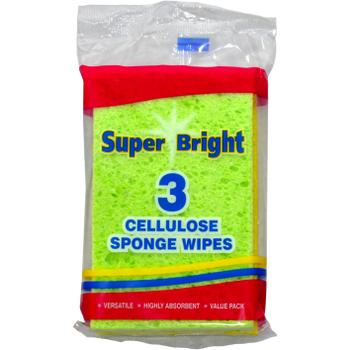 SUPERBRIGHT 3PK CELLULOSE SPONGE WIPES