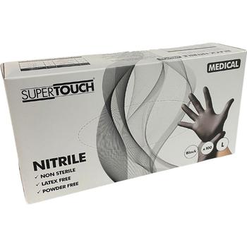SUPERTOUCH BLACK NITRILE MEDICAL GLOVES LARGE