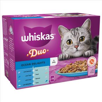 WHISKAS ADULT 1+ DUO OCEAN DELIGHTS WET CAT FOOD IN JELLY 12-PACK-443696