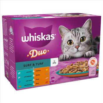 WHISKAS ADULT 1+ DUO SURF & TURF WET CAT FOOD IN JELLY 12-PACKS-443710