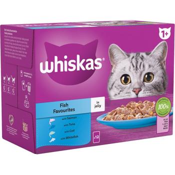 WHISKAS ADULT 1+ FISH FAVOURITES WET CAT FOOD IN JELLY 12-PACK-449067
