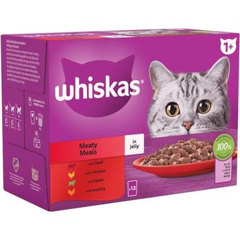 WHISKAS ADULT 1+ MEATY MEALS IN JELLY CAT FOOD 12X85G-449066