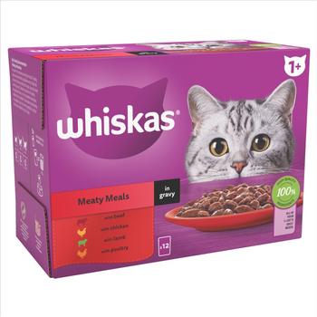 WHISKAS ADULT 1+ MEATY MEALS WET CAT FOOD IN GRAVY 12-PACK-449064