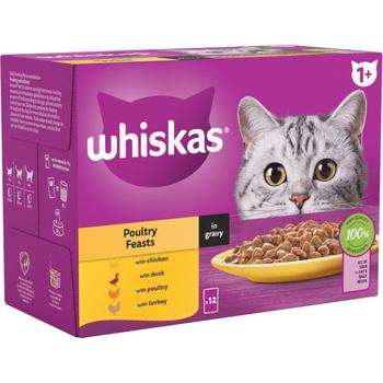 WHISKAS ADULT 1+ POULTRY FEASTS WET CAT FOOD IN GRAVY 12-PACK-449065