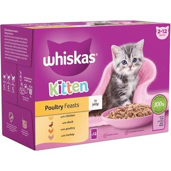 WHISKAS KITTEN 2-12 MONTHS POULTRY FEASTS IN JELLY CAT FOOD 12X85G-449070