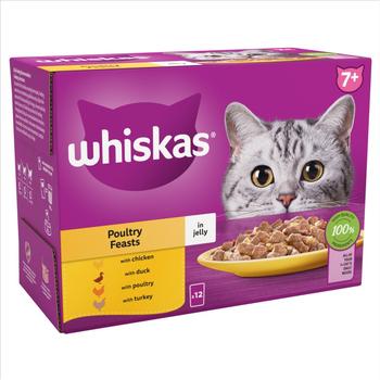 WHISKAS SENIOR 7+ POULTRY FEASTS WET CAT FOOD IN JELLY 12-PACK