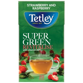 TETLEY SUPER GREEN REVITALISE STRAWBERRY AND RASPBERRY